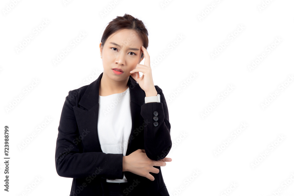 Portrait young asian businesswoman unhappy and angry isolated white background, expression and emotion, business woman annoyed and worried, aggressive and anxiety, female stress and depressed. Portrait young asian businesswoman unhappy and angry isolated white background, expression and emotion, business woman annoyed and worried, aggressive and anxiety, female stress and depressed.