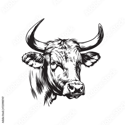 Farm cow head sketch hand drawn line art engraving