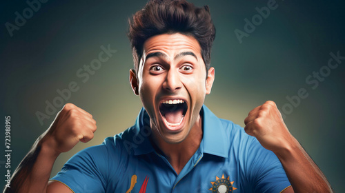 Young man screaming and shouting for supporting cricket team photo