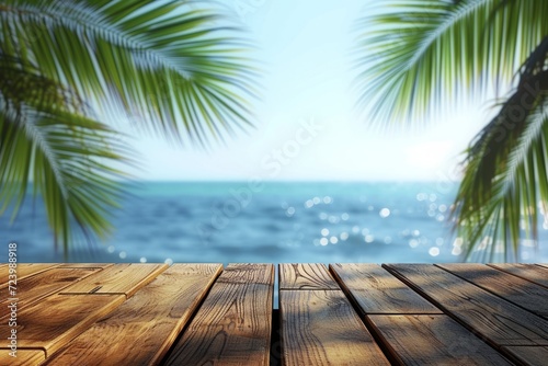 Wooden dock near the beach with palm trees