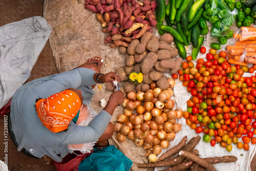 The lively market of the city of Assomada (Somada), Santiago Island, Cape Verde (Cabo Verde) photo