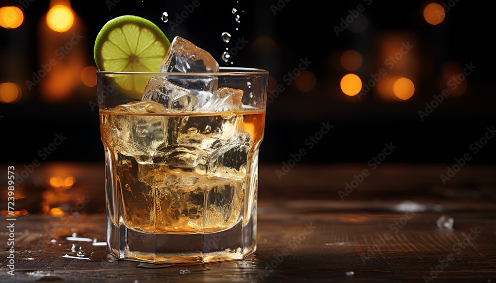 whiskey with ice. cocktail with ice and lime. cocktail with lime. glass of alcoholic beverage with lime in a moody bar. glass of cola and rum on a wooden table with ice whiskey with ice. cocktail with ice and lime. cocktail with lime. glass of alcoholic beverage with lime in a moody bar. glass of cola and rum on a wooden table with ice