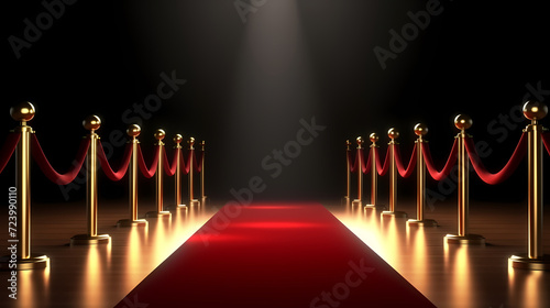 Red carpet on the stairs on dark background, the way to glory, victory and success