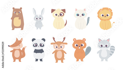 cute cartoon animals little characters owl mouse squirrel deer bird bee bear cat dog lion