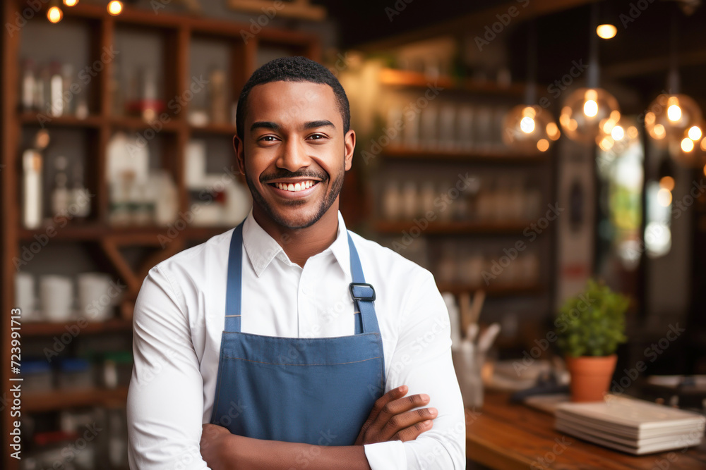 young restaurant owner standing confidently