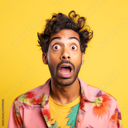 Young indian man giving shocking expression