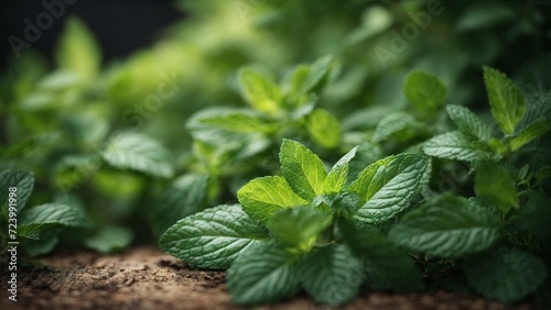 Close-up high-resolution image of fresh and natural mint leaves in the greenhouse.