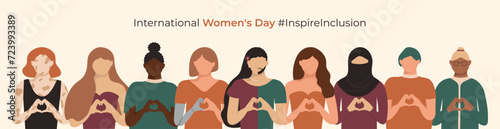 Diversity Girls with prosthesis and vitiligo, she he they identify IWD. Inspire Inclusion 2024 International Women's Day banner. Multiracial crowd of disabled, different figure, age InspareInclusion