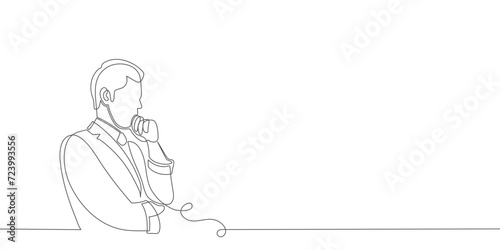 Office People thinking line art style vector illustration. One line continous vector illustration