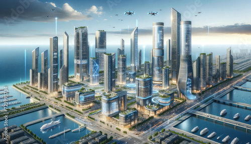 Futuristic Skyline of a Smart City Metropolis - a futuristic metropolis with advanced smart city architecture  showcasing a harmonious blend of technology and urban development.