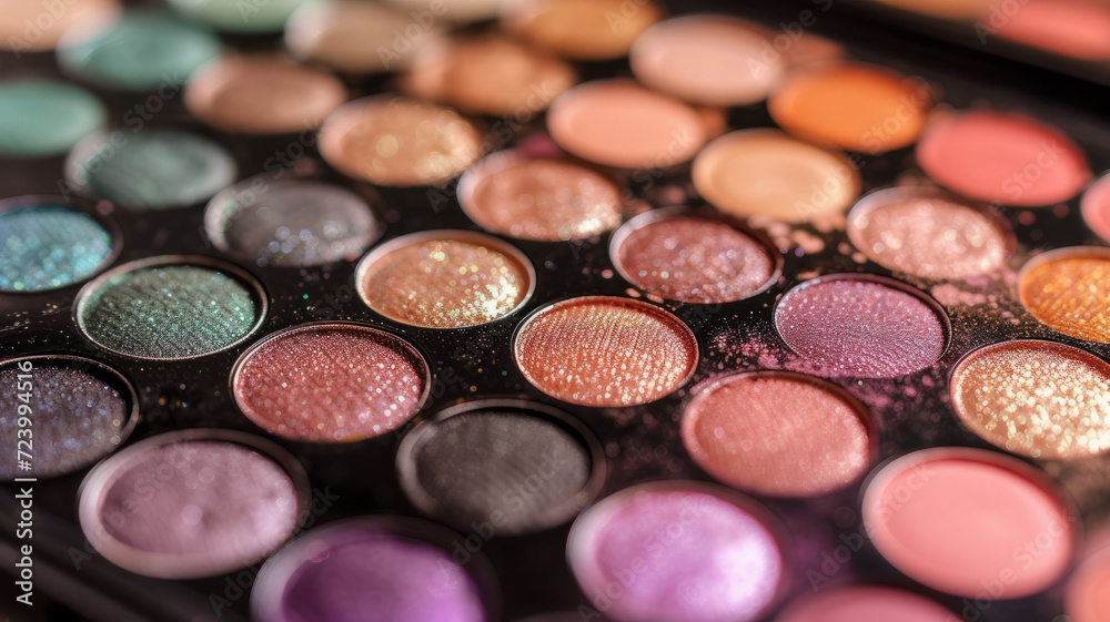 Close-up of an eyeshadow palette. Cosmetics for creating stylish makeup. Close-up of an eyeshadow palette. Cosmetics for creating stylish makeup.