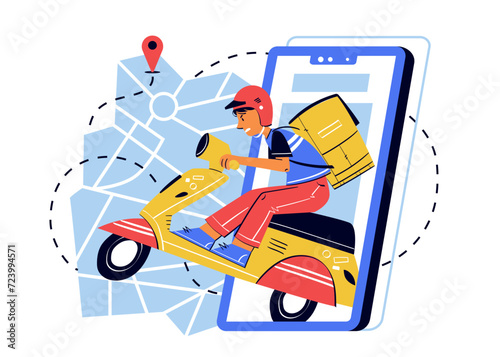 Deliver Packages Very Quickly, The Guy on the Scouter. vector flat hand raw illustration. 