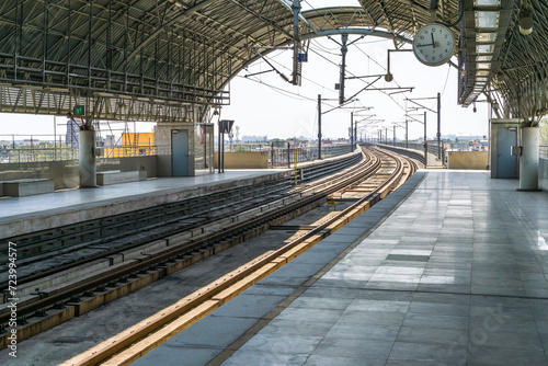 Platform and tracks of the Vadpalani metro station in Chennai