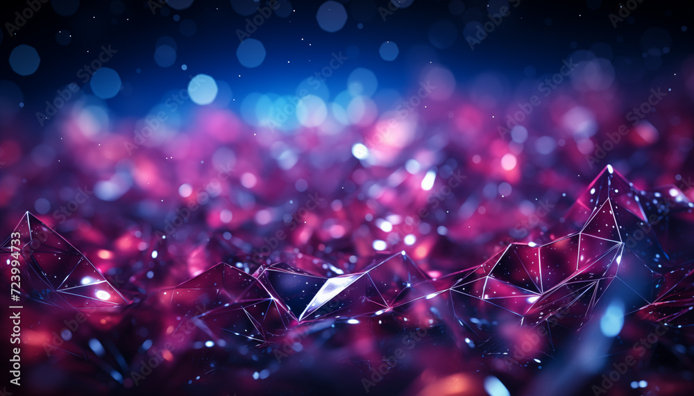 Abstract shining network cyberspace style polygonal textured background. dots particles light purple and pink tones. Generated AI - obrazy, fototapety, plakaty 