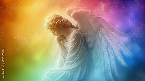 A kindhearted angel surrounded by a rainbow of colors bringing messages of love and compion to all.