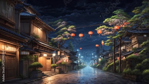 Beautiful japanese street in night.Generative AI
