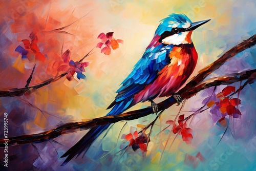 bird on a branch oil painting © Rafiqul