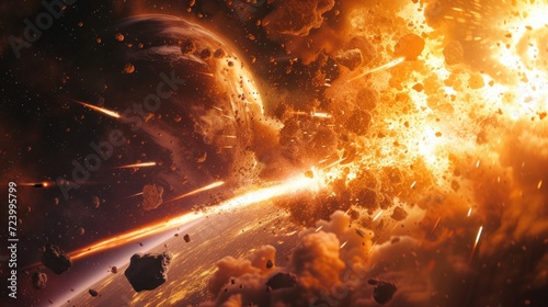 Space destroys objects in the universe. Rockets fight for world domination photo