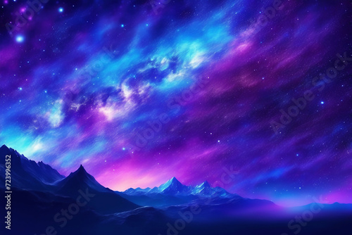 Colorful landscape, Sky at night with many stars
