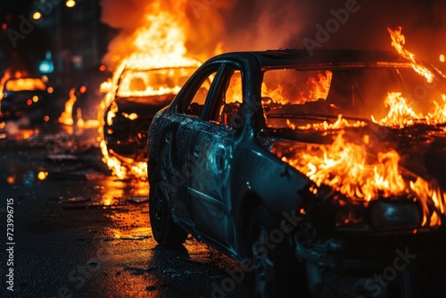 Terrorist attack, car caught fire during protest