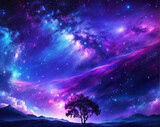 Colorful landscape, Sky at night with many stars