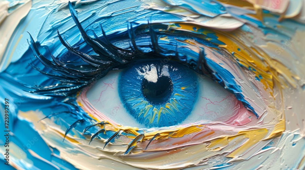 Close-up of a blue eye with thick oil paint brushstrokes