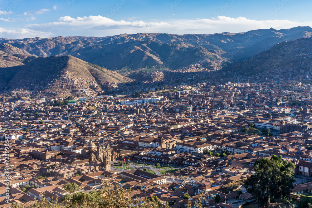 Arial view of the city center of Cusco