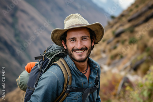 Portrait of hiker or climber smiling during mountain climb © Artofinnovation