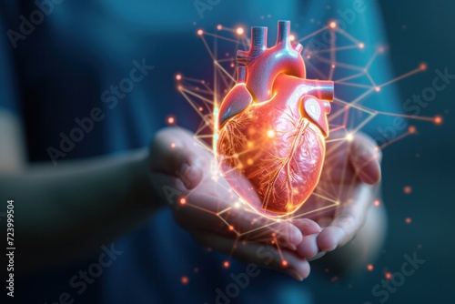 Hologram heart shaped like a cardiogram Campaign idea about heart disease, cardiovascular health, photo