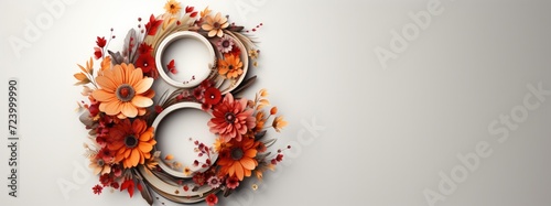 International Women s Day illustration with number eight and flowers on white background