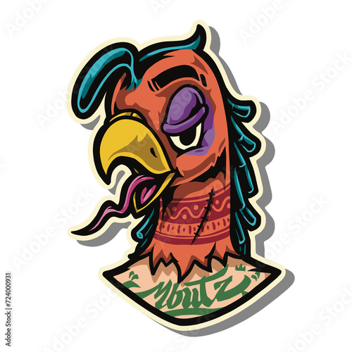 Psychedelic art cartoon illustration Chicken Bandit bastard gangster Steam Punk trippy fly so high  unique character style useable for tshirt sticker and any merchandise and good printable resolution