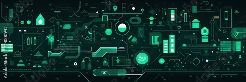 emerald abstract technology background using tech devices and icons