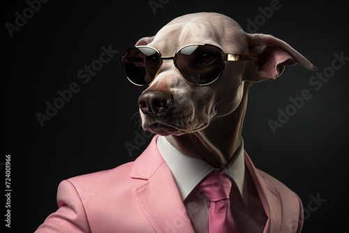 Step into a world of enchantment with this portrayal of an anthropomorphic pink poodle dog with impeccable fashion sense