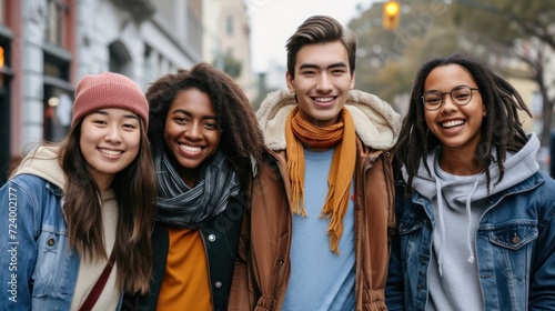 Diverse Group of Young People Standing Together Smiling Generative AI © Johnathan