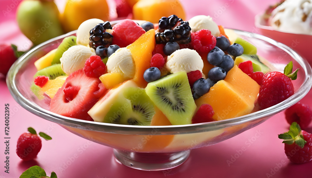 Irresistible Fruit Salad Delight: Topped with Delicious Ice Cream Irresistible Fruit Salad Delight: Topped with Delicious Ice Cream