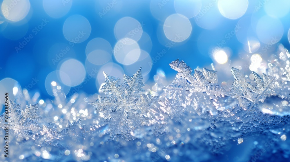 Close-up of ice crystals on a blue background Close-up of ice crystals on a blue background