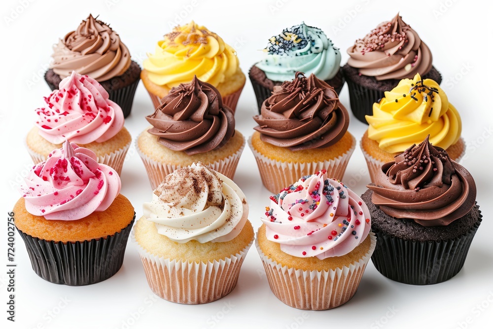 collection of Sweet tasty cupcakes Isolated on whitebackground 