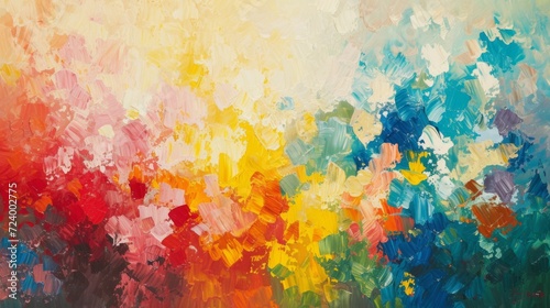 A vibrant canvas of expressive brush strokes blends a spectrum of warm colors into a lively abstract  impressionism