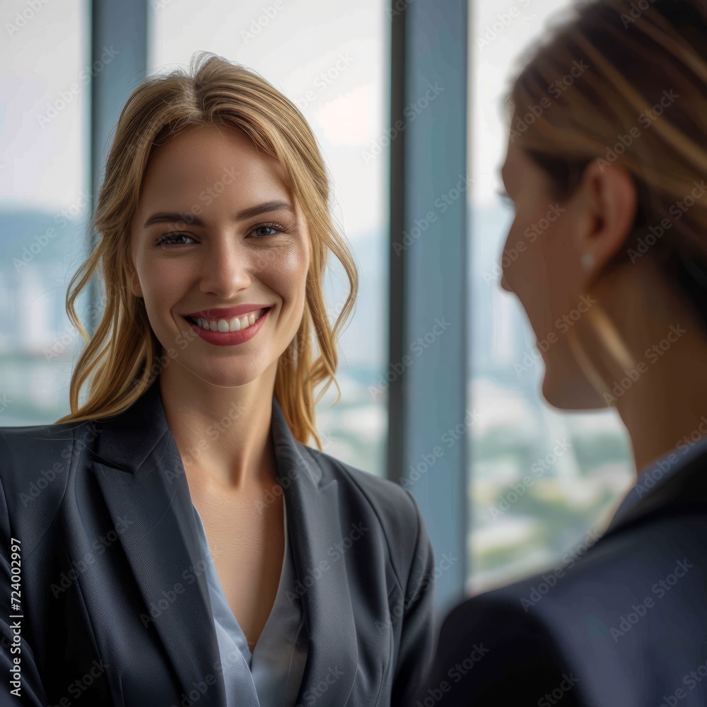 Two businesswomen discussing a project in an office Two businesswomen discussing a project in an office