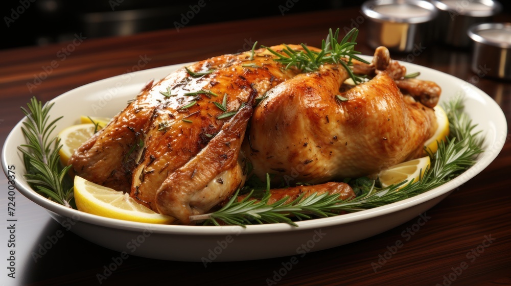 Baked chicken garnished with asparagus and herbs UHD Wallpaper Baked chicken garnished with asparagus and herbs UHD Wallpaper
