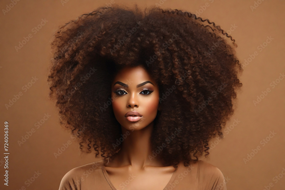 Beautiful African American woman with afro hairstyle on a beige background. Beautiful African American woman with afro hairstyle on a beige background.
