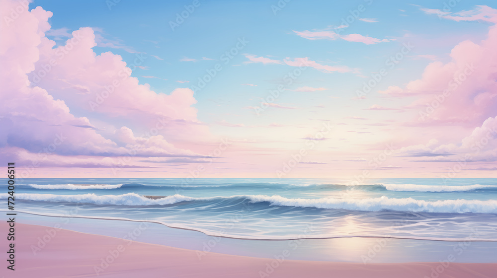 Ideal beach. Pink shades.