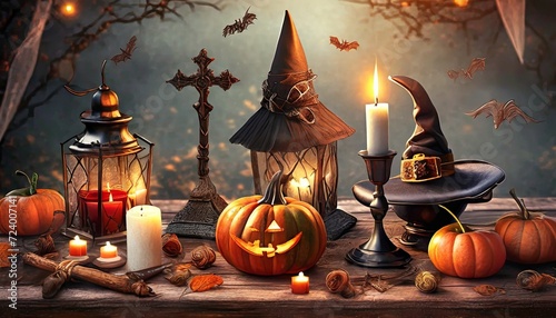 halloween background with pumpkin and candles © Frantisek