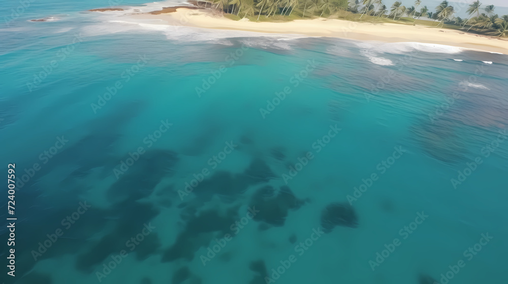 Aerial view of beautiful beach, simple, calm composition in clear blue Aerial view of beautiful beach, simple, calm composition in clear blue