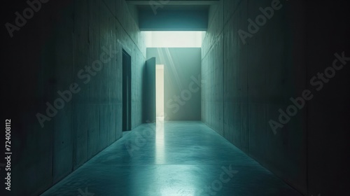 Spacious Hallway With Illuminated Exit Generative AI © Johnathan