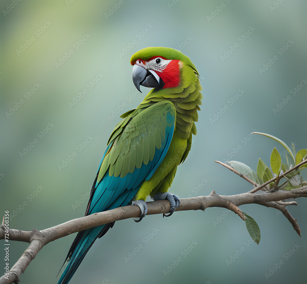 Pair of birds, green parrot Military Macaw, Ara militaris, Costa Rica ...