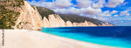 Greece best beaches of Ionian islands. Cephalonia (Kefalonia)- scenic desrted beach Fteris with tropical turquoise sea and white sand
