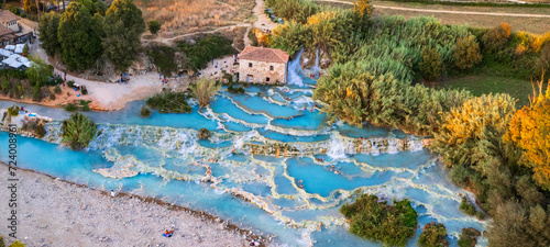 Quadro su tela Italy Tuscany Saturnia thermal hot springs 8K drone panorama view