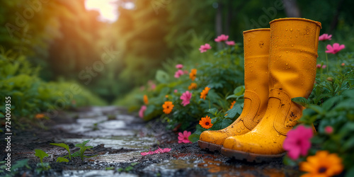 yellow boots in the grass