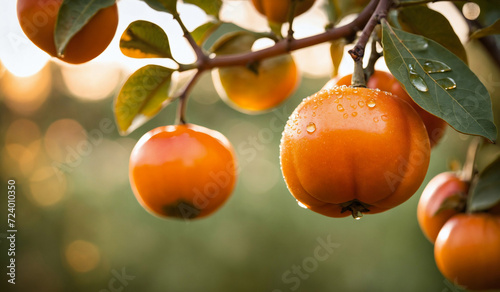 Persimmon tree fresh fruit that is ripened hanging on the branches in plant garden. Juicy fruit and ripe fruit with persimmon trees lovely crisp juicy sweet the hard crisp varieties.